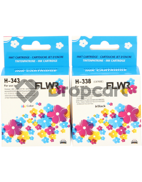 FLWR HP 338 en 343 Multipack zwart en kleur (Huismerk)