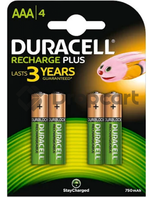 Duracell AAA Rechargeable Stay Charged, 750 mAh 4 stuks