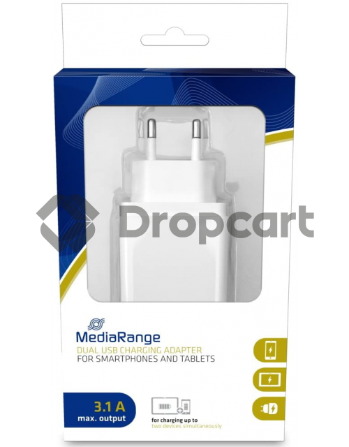MediaRange Dubbele USB-lichtnetlader 3.1 A vermogen wit