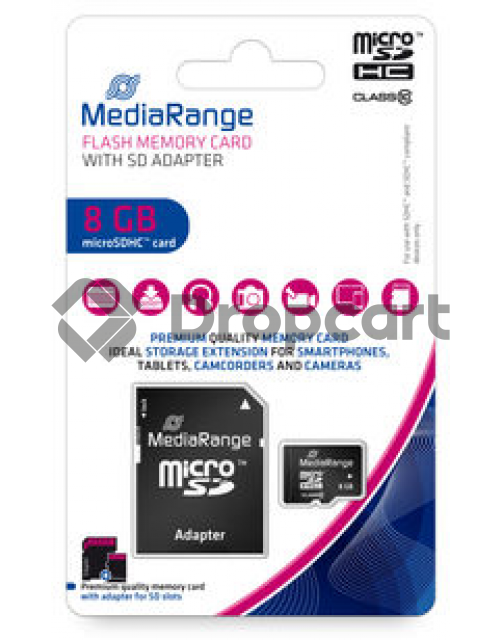 MediaRange microSDHC geheugenkaart 8GB met adapter