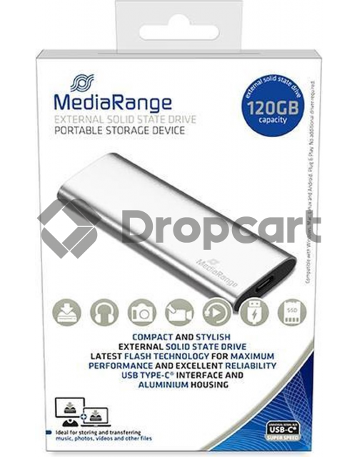 MediaRange Externe Solid State Drive 120GB, USB C zilver