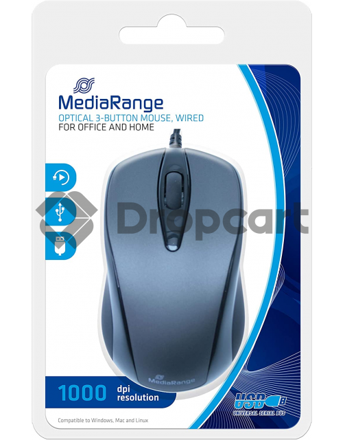 MediaRange MROS201 - Bedrade muis met 3 knoppen, Grijs