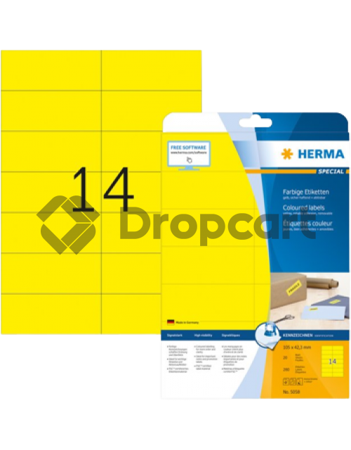Herma 5058 Verwijderbare papieretiket 105 x 42,3mm geel