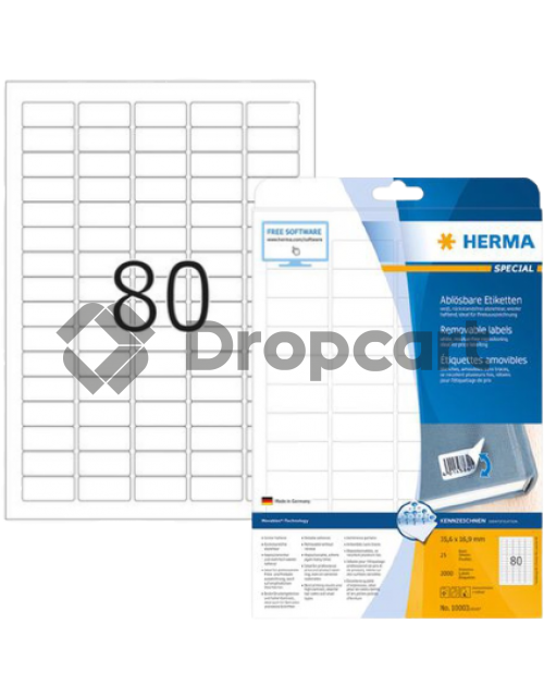 Herma 10003 Verwijderbare papieretiket 35,6 x 16,9mm wit