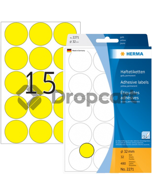 Herma 2271 Permanente papieretiket 32mm rond geel