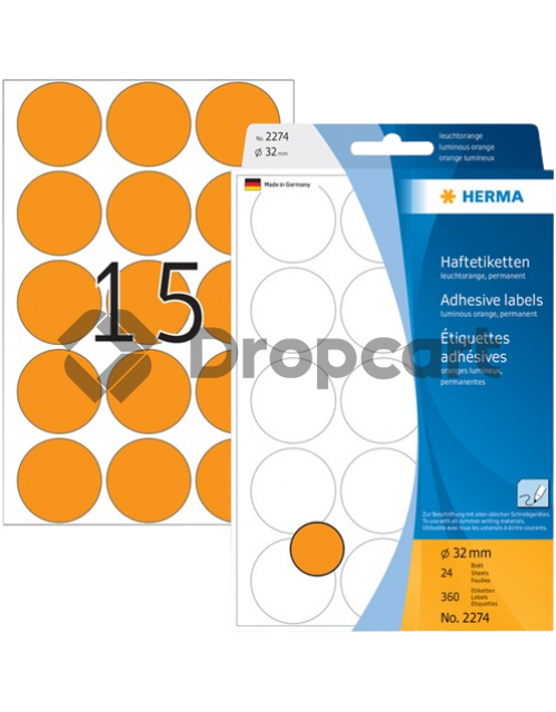 Herma 2274 Permanente papieretiket 32mm rond oranje