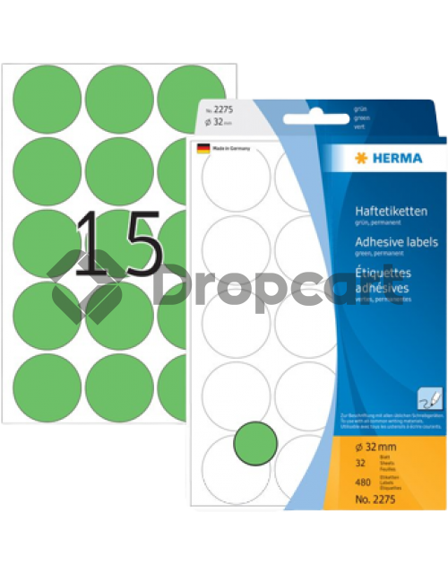 Herma 2275 Permanente papieretiket 32mm rond groen