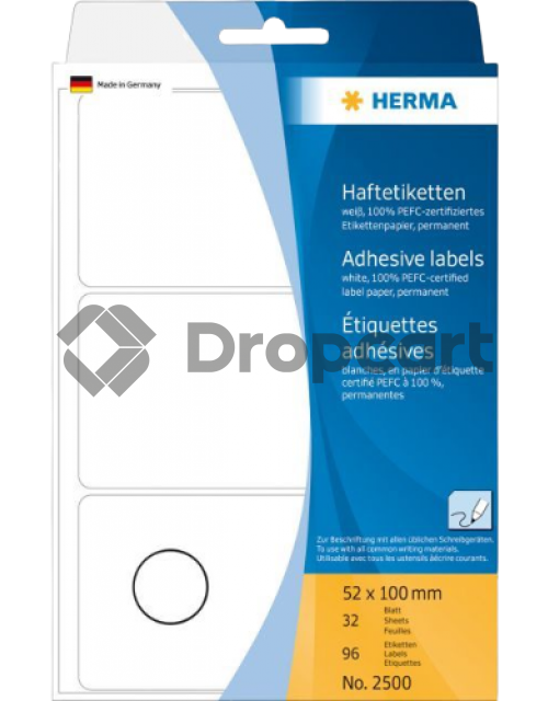 Herma 2500 Permanente papieretiket 52 x 100mm wit