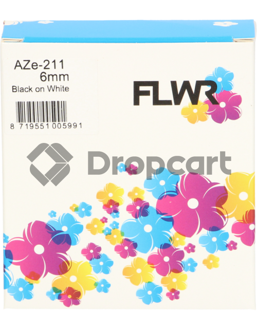 FLWR FLWR Brother  TZE-211 zwart op wit breedte 6 mm (Huismerk)