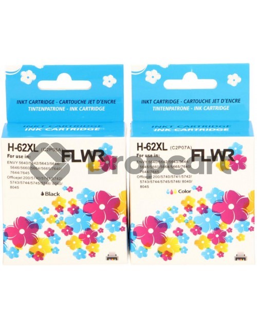 FLWR HP 62XL 2-pack zwart en kleur (Huismerk)